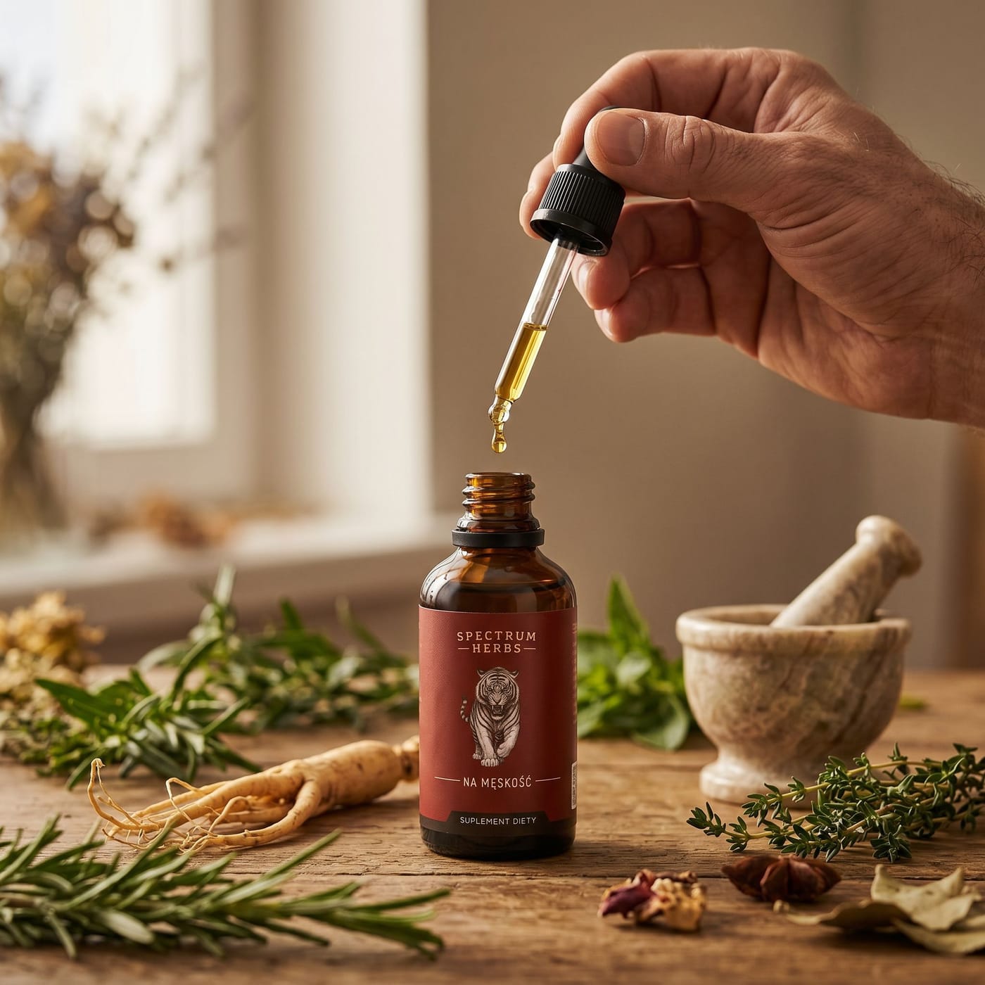 Krople maceratu Spectrum Herbs — aplikacja pipetą